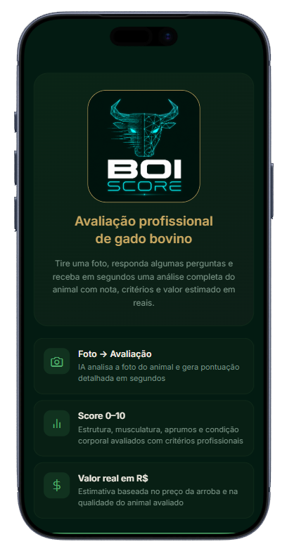 Tela inicial do aplicativo BoiScore